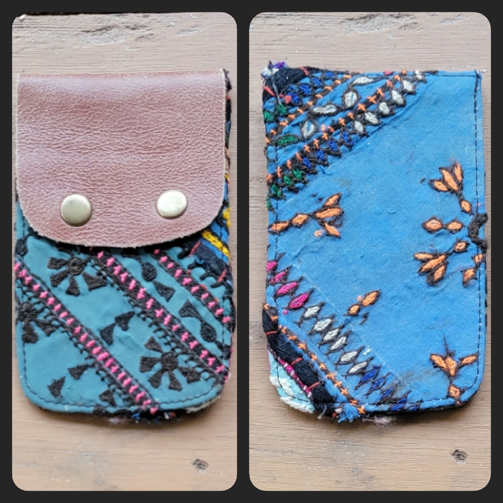 🪬🍄 Free People Boho Embroidered Repurposed vtg banjara hippie Wallet card case